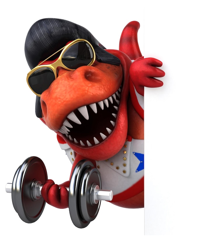 Foto leuke 3d cartoon illustratie van een trex rocker