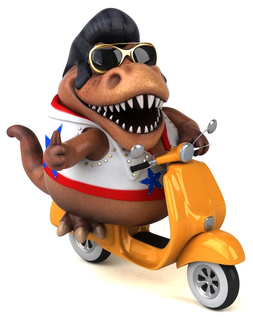 Leuke 3d cartoon illustratie van een trex rocker