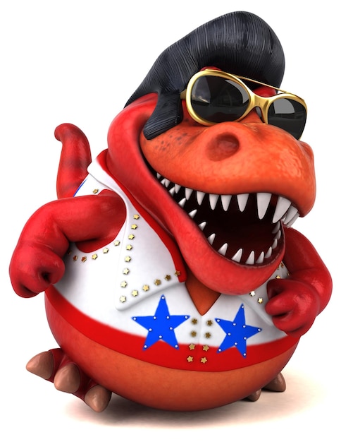 Leuke 3D cartoon illustratie van een Trex rocker