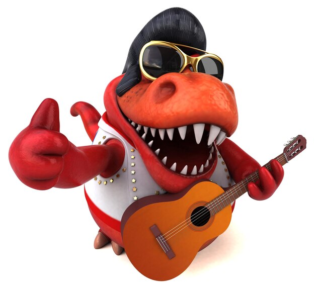 Leuke 3D cartoon illustratie van een Trex rocker