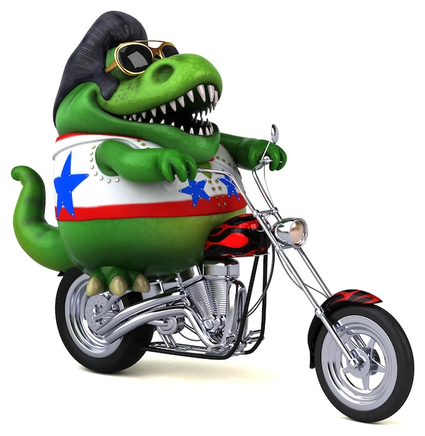 Leuke 3D cartoon illustratie van een Trex rocker