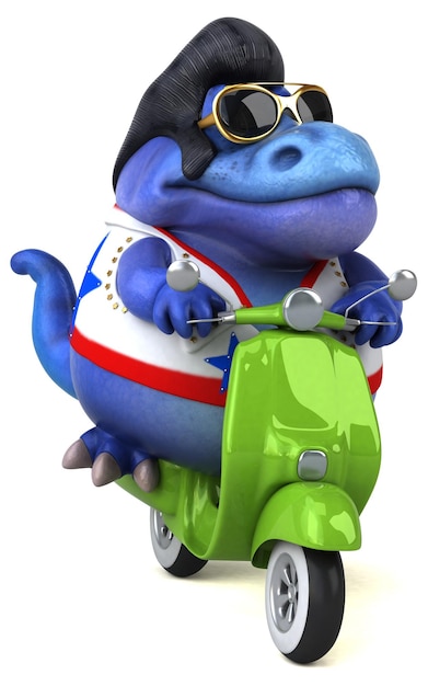 Leuke 3d cartoon illustratie van een trex rocker