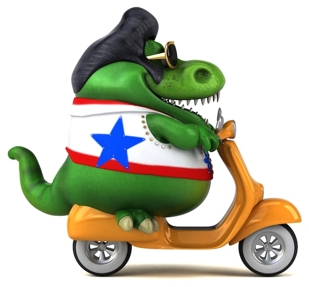 Leuke 3D cartoon illustratie van een Trex rocker