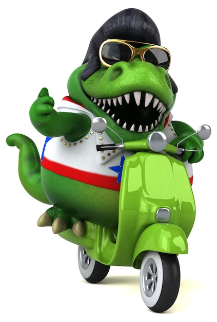 Leuke 3D cartoon illustratie van een Trex rocker