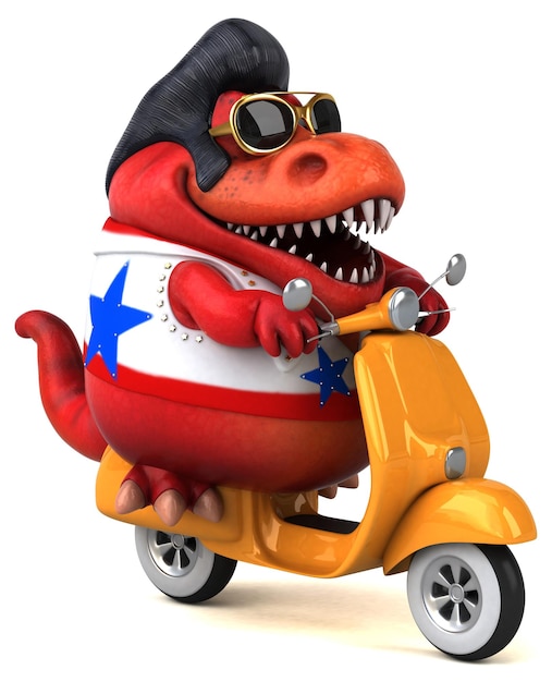 Leuke 3D cartoon illustratie van een Trex rocker