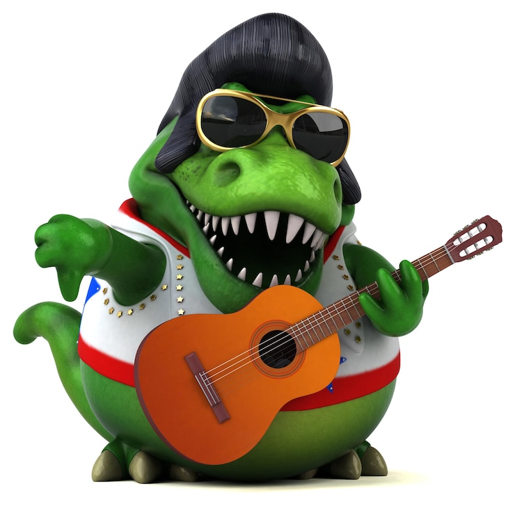 Foto leuke 3d cartoon illustratie van een trex rocker