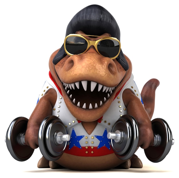 Leuke 3D cartoon illustratie van een Trex rocker