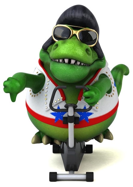 Leuke 3D cartoon illustratie van een Trex rocker