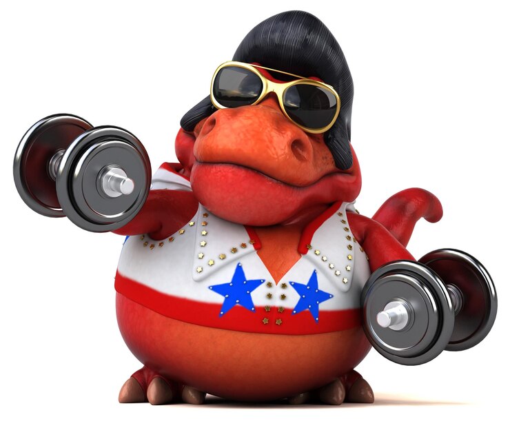 Foto leuke 3d cartoon illustratie van een trex rocker