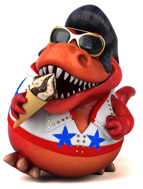 Leuke 3D cartoon illustratie van een Trex rocker