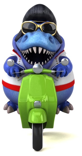 Leuke 3D cartoon illustratie van een Trex rocker