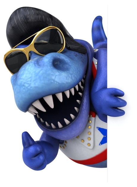 Leuke 3D cartoon illustratie van een Trex rocker