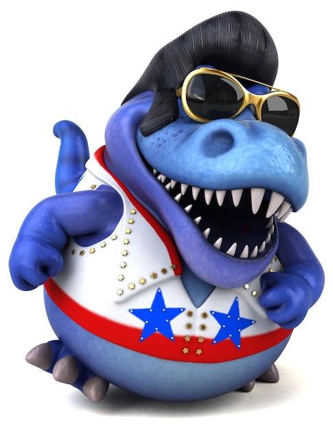 Leuke 3D cartoon illustratie van een Trex rocker