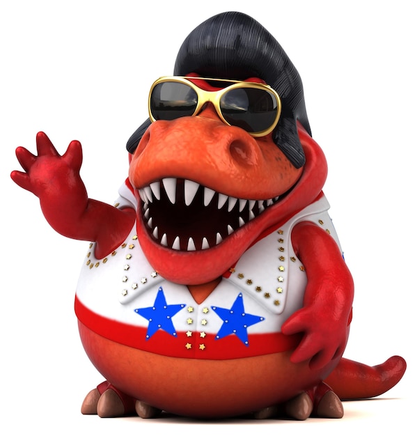 Leuke 3D cartoon illustratie van een Trex rocker