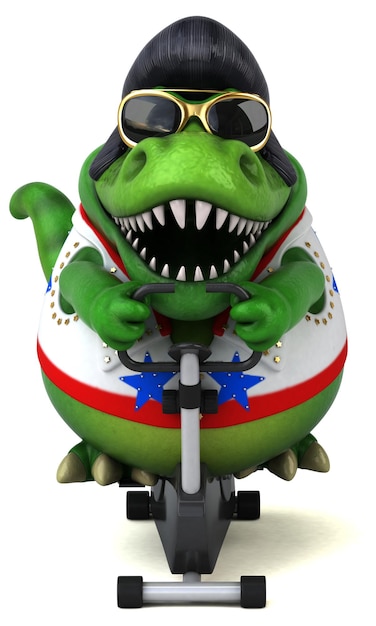 Leuke 3D cartoon illustratie van een Trex rocker