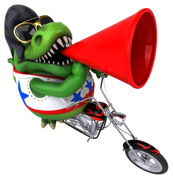 Leuke 3D cartoon illustratie van een Trex rocker