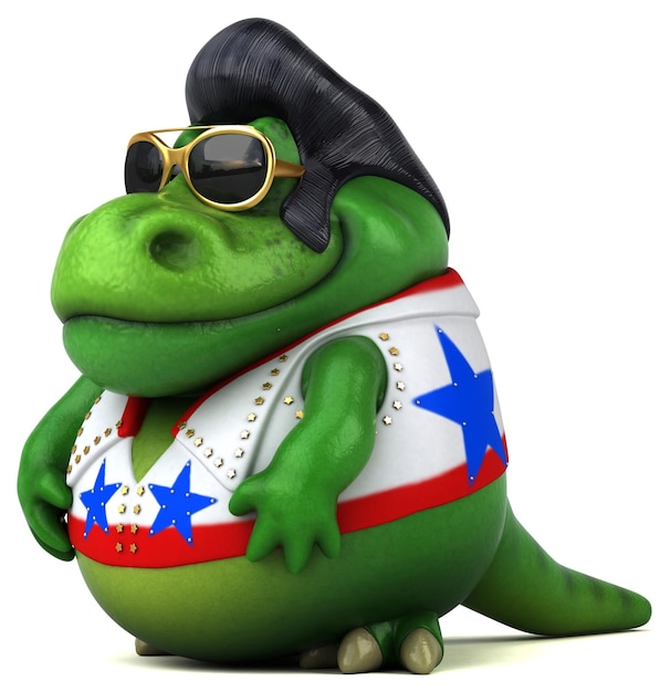 Leuke 3D cartoon illustratie van een Trex rocker