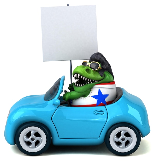 Leuke 3D cartoon illustratie van een Trex rocker