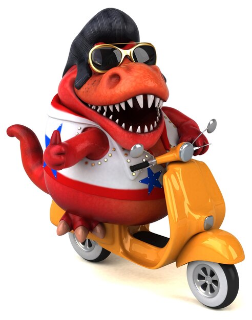 Leuke 3D cartoon illustratie van een Trex rocker