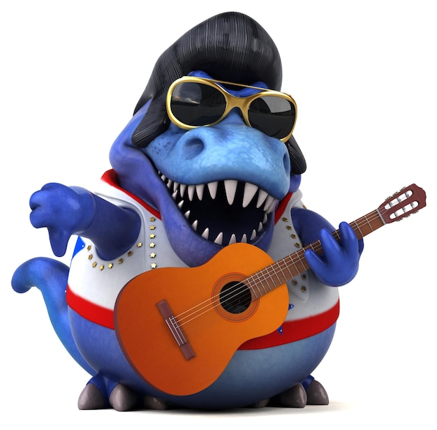 Leuke 3D cartoon illustratie van een Trex rocker