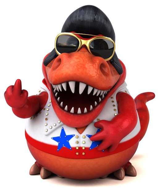 Leuke 3D cartoon illustratie van een Trex rocker