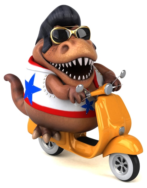 Leuke 3D cartoon illustratie van een Trex rocker