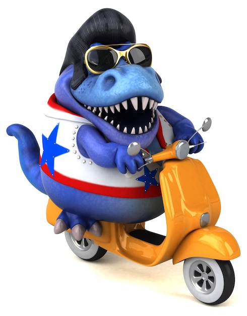 Leuke 3D cartoon illustratie van een Trex rocker