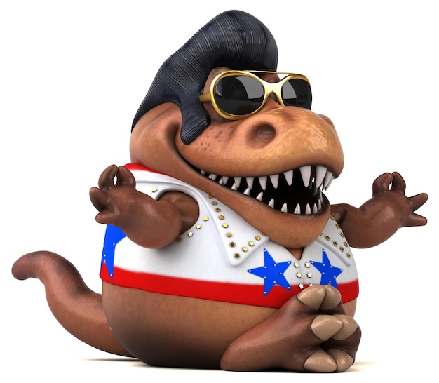 Leuke 3D cartoon illustratie van een Trex rocker