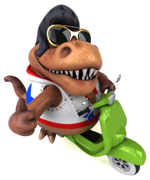 Leuke 3D cartoon illustratie van een Trex rocker