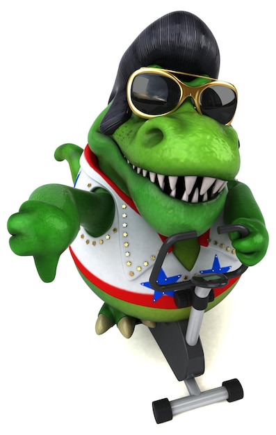 Leuke 3D cartoon illustratie van een Trex rocker
