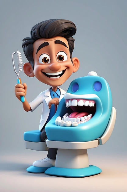 Leuke 3D cartoon Indiase tandarts personage