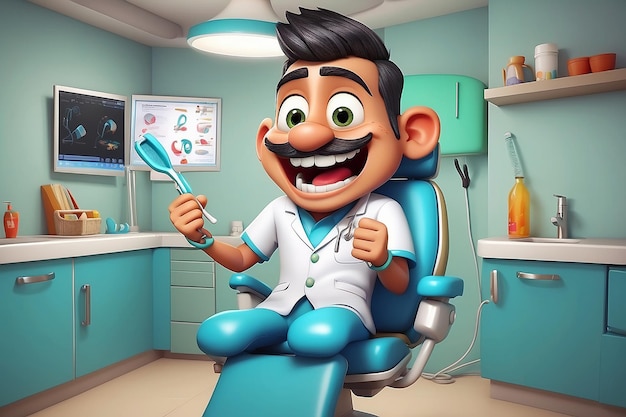 Leuke 3D cartoon Indiase tandarts personage