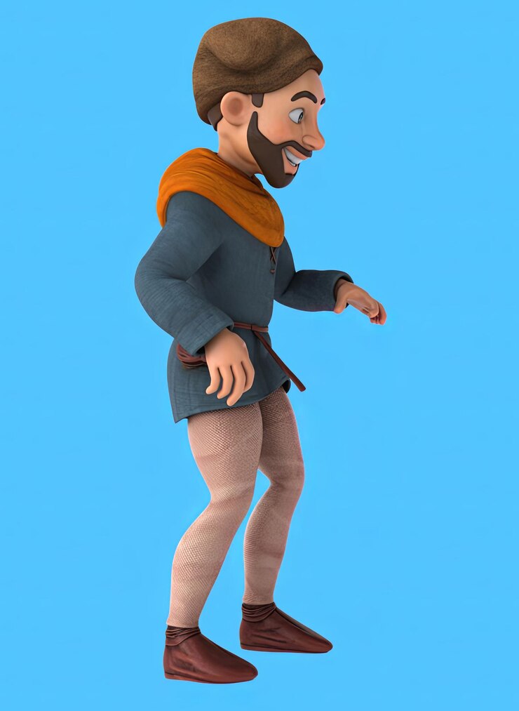 Foto leuke 3d cartoon middeleeuwse man die danst