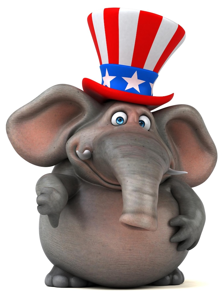 Foto leuke 3d cartoon olifant met een uncle sam hoed