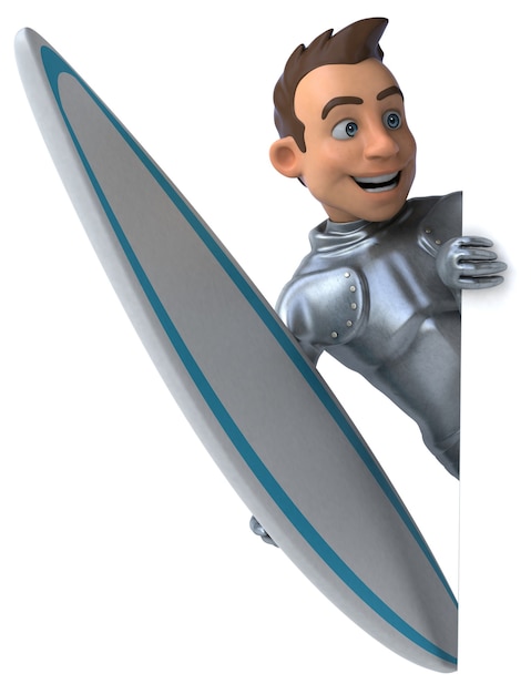 Leuke 3D cartoon ridder surfen