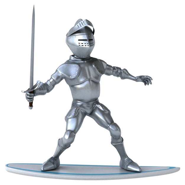 Leuke 3D cartoon ridder surfen