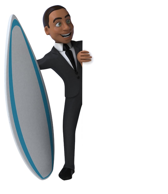 Leuke 3D cartoon zakenman surfen