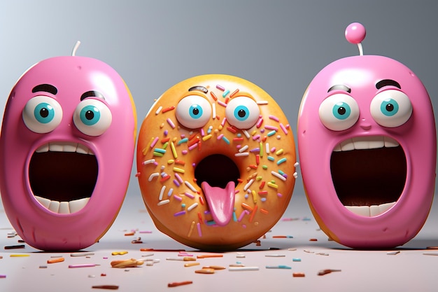 Leuke 3D-cartoondonuts