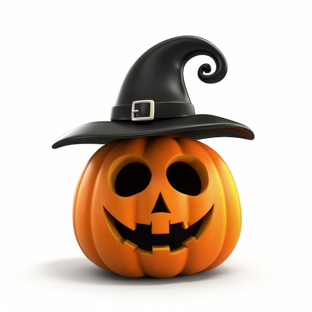 Leuke 3d Halloween Pompoen Met Heksen Hoed Clipart