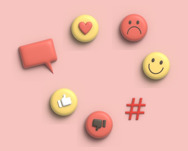 leuke 3d illustratie sociale media feedback van positief en negatief van klant