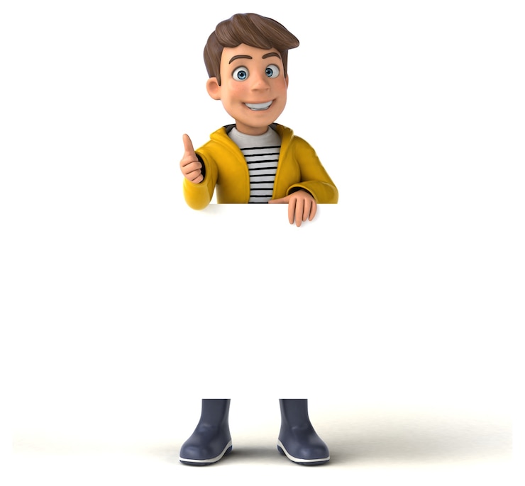 Foto leuke 3d illustratie van een cartoon jongen met regenkleding
