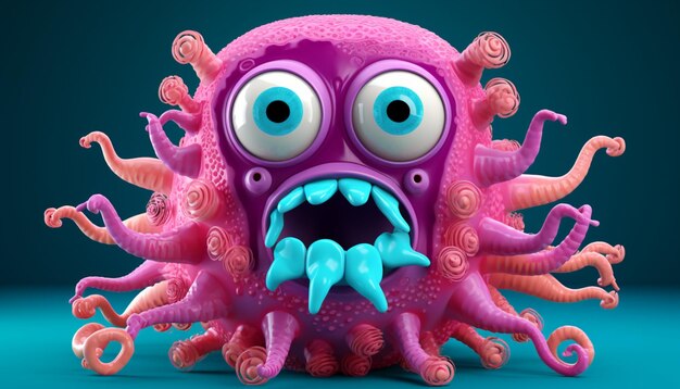 Foto leuke 3d-illustratie van een cartoon microbe met een masker 7