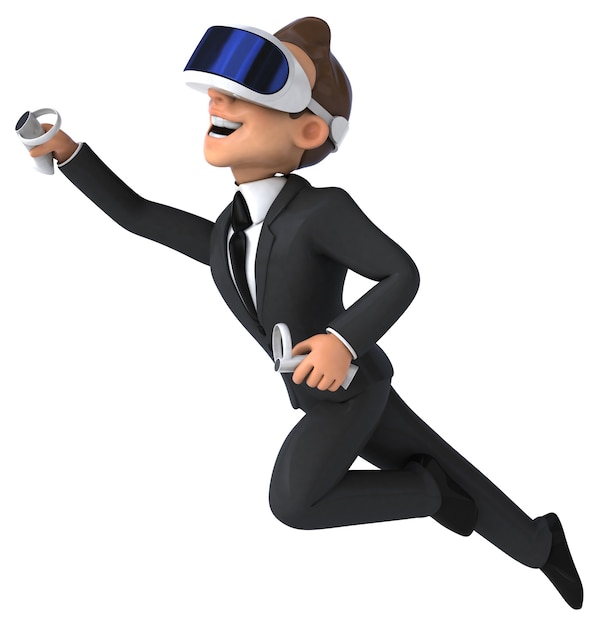 Leuke 3D-illustratie van een cartoonzakenman met een VR-headset