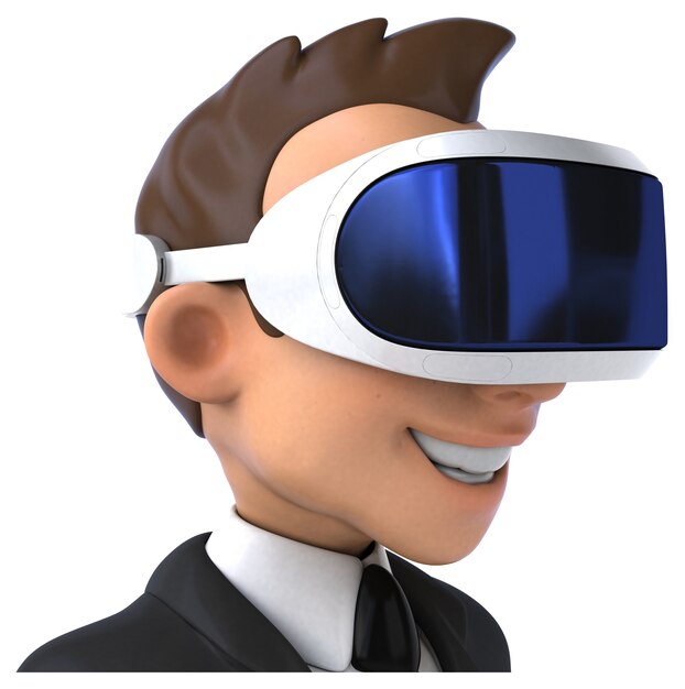 Leuke 3D illustratie van een cartoonzakenman met een VR-helm