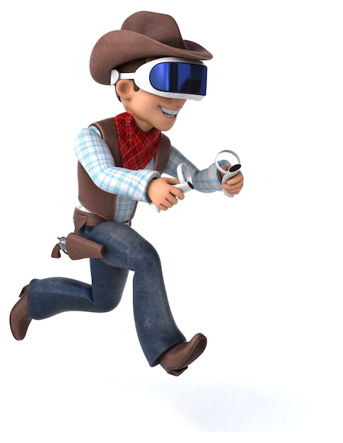 Leuke 3D-illustratie van een cowboy met een VR-headset