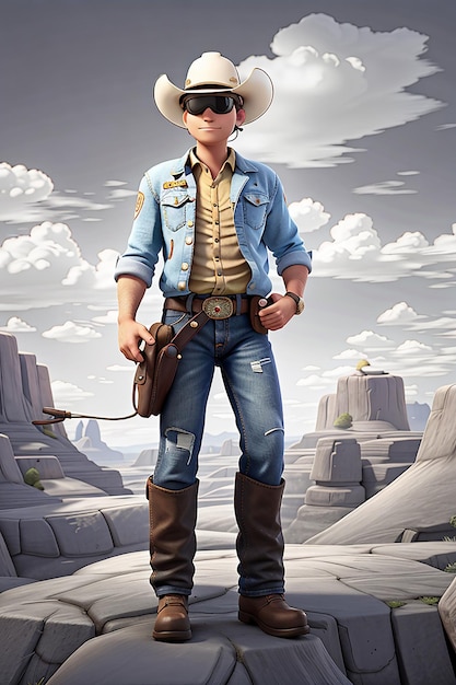 Leuke 3d illustratie van een cowboy met een vr-helm