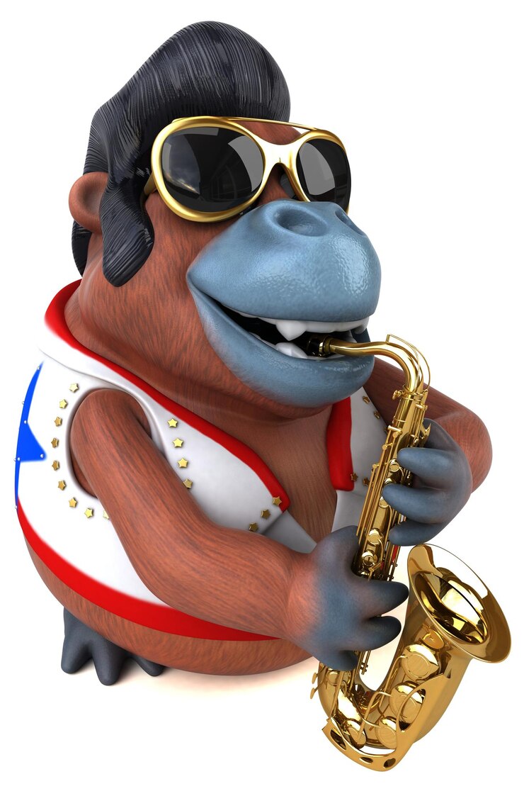 Foto leuke 3d-tekenfilmillustratie van een orang outan-rocker