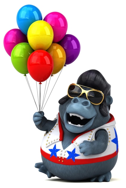 Leuke 3D-tekenfilmillustratie van een rocker-gorilla