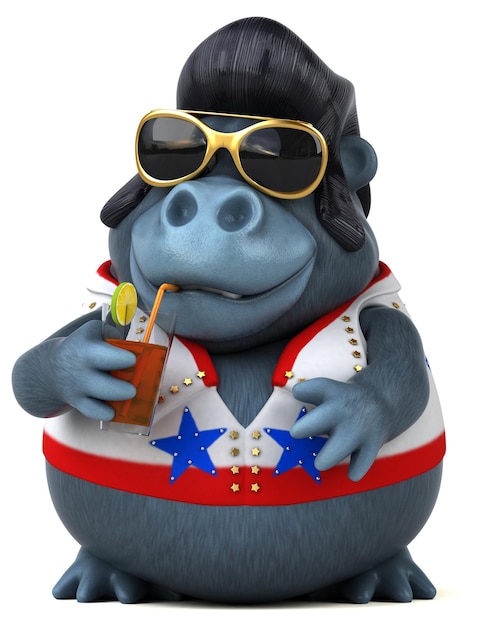 Leuke 3D-tekenfilmillustratie van een rocker-gorilla