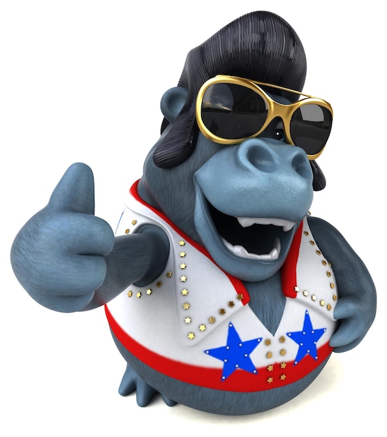 Leuke 3D-tekenfilmillustratie van een rocker-gorilla